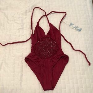 frankie’s bikini poppy one piece- maroon: size xs